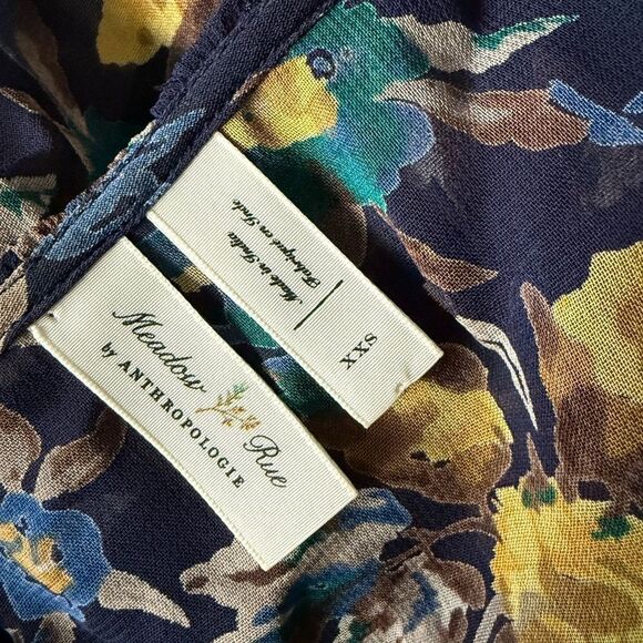 Meadow Rue Strasser Embroidered Peasant Blouse Small Blue Anthropologie XXS - Picture 7 of 13